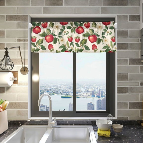 Yayeee Kitchen Valance Rod Pocket 54" x 18" Living Room Window Curtain, Apple Leaves Pattern