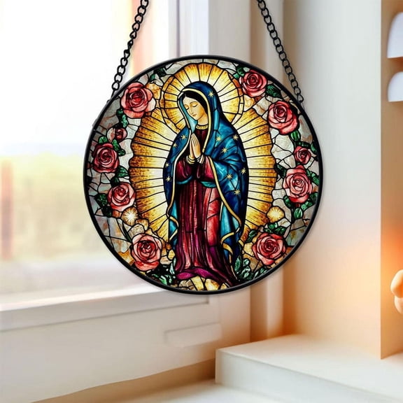 Guadalupe Window Hanger, Our Lady of Guadalupe Faux Stained Glass Suncatcher, Religious Ornaments, Faith Christian, Virgin Mary Wall Décor