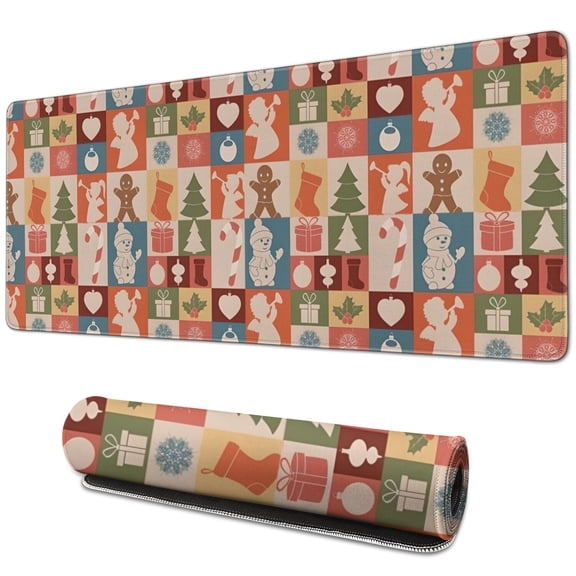 Long Mouse Pads for Desk,Multicolor Christmas Icon Pattern Desk Mats on Top Of Desks, Desk Mouse Pad Extra Large with 3mm Non-Slip Base and Stitched Edge for Gaming,Office,Work,Home 31.5x11.8in