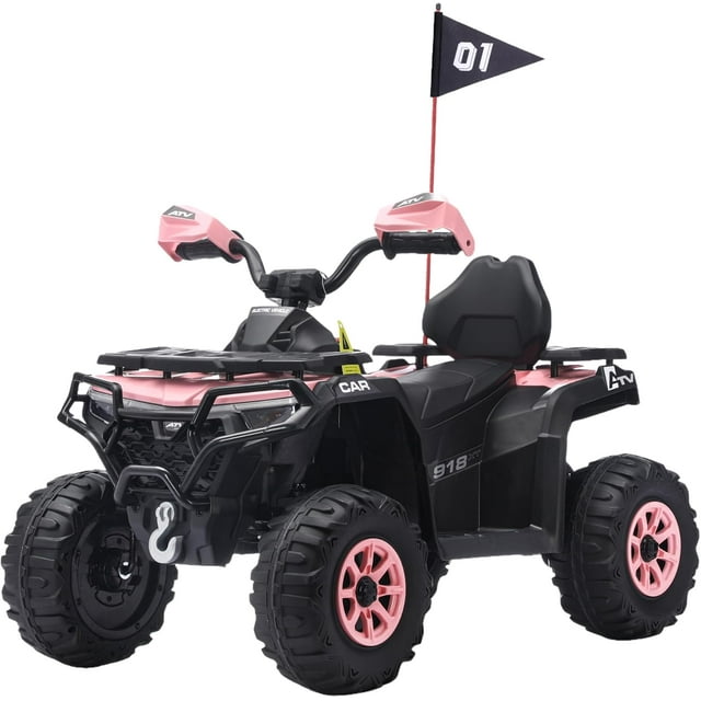12V Electric Ride On Car for 3-8 Years, 2 * 45W Motor, Remote Control, LED Lights, Music Player & Emergency Brake, Battery PoweRed Cars,Pink