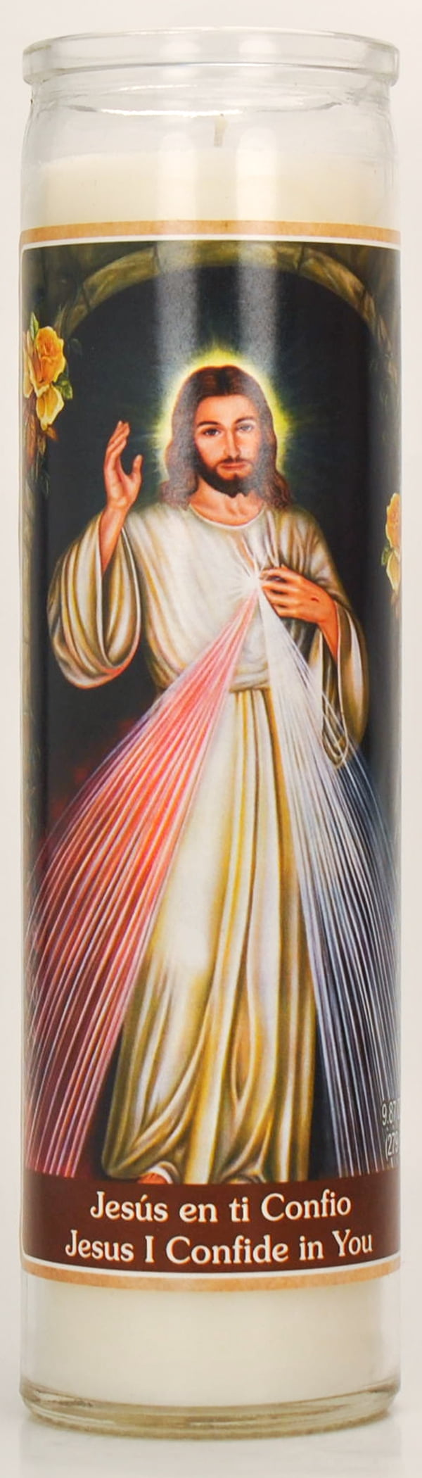 Prayer Candle Jesus En Ti Confio White Wax, 8 Inch