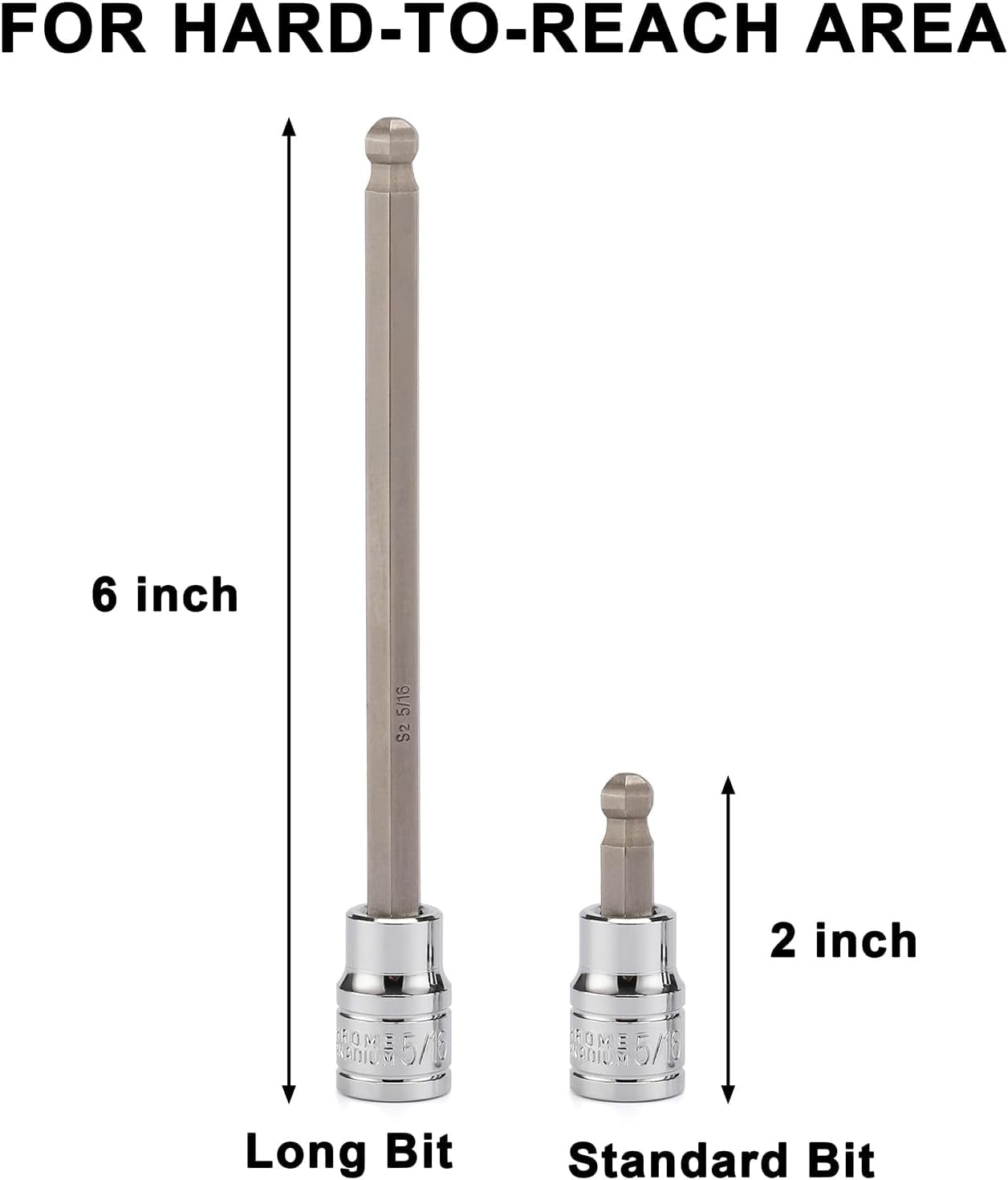 Mayouko Pro 3/8" Drive Extra Long Ball-End Hex Bit Socket Set, 1/8"-3/8", 3-10mm, SAE&Metric, 5.9 Inch Length
