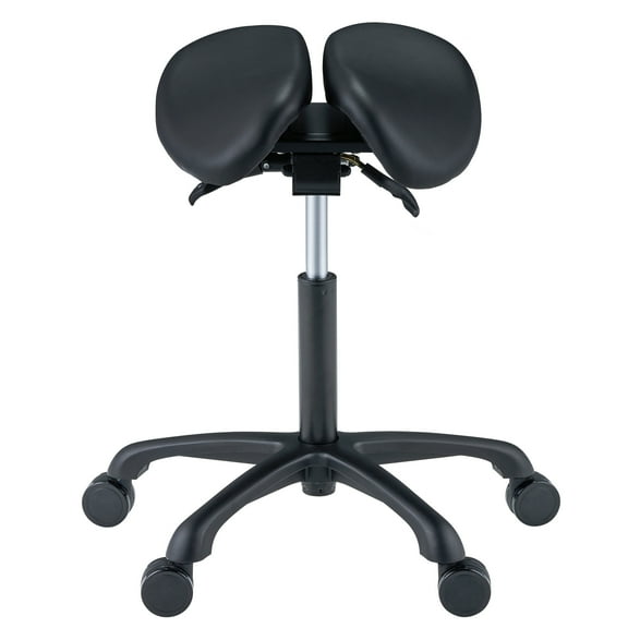 Master Massage Berkeley Ergonomic Split Style Saddle Stool in Black with Black Aluminum Base
