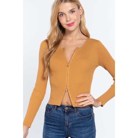 Rib Sweater Top W/front Zipper S