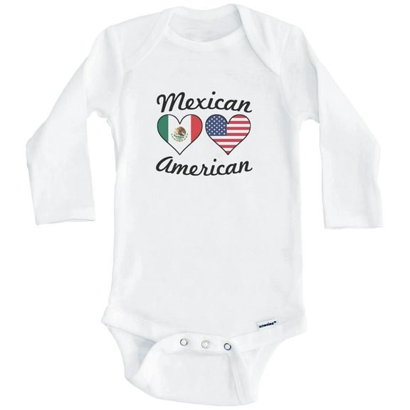 Mexican American Flag Hearts Mexico One Piece Baby Bodysuit (Long Sleeve), 0-3 Months White