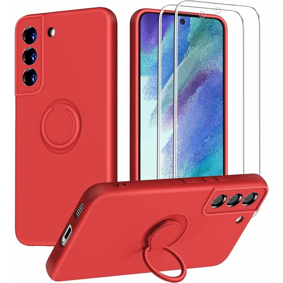 Samsung Galaxy S21 FE 5G Phone Case, Ring Stand [360° Rotatable Ring Holder] with 2 Screen Protector, with Full Camera Cover Protection, Silicone Slim Protective Phone Case (Stone)