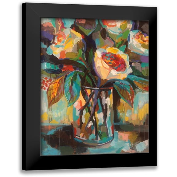 Vertentes, Jeanette 12x14 Black Modern Framed Museum Art Print Titled - Stained Glass Floral