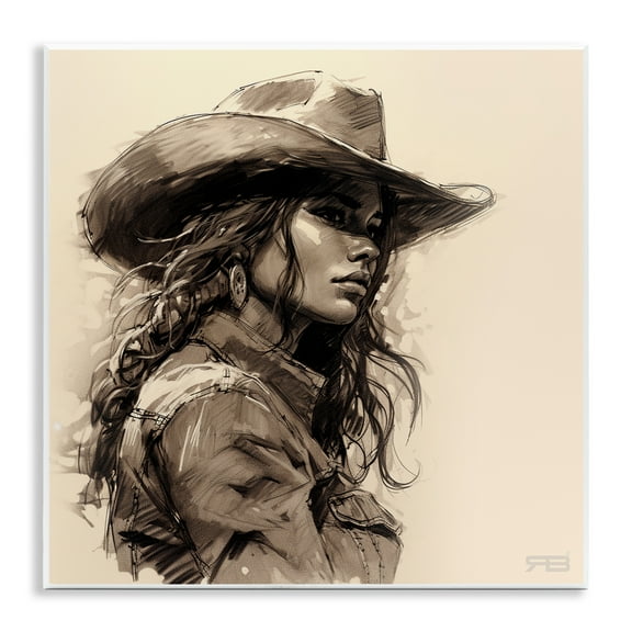 Stupell Industries Stoic Cowgirl Looking Away People Painting Unframed Art Print Wall Art, 12 x 12