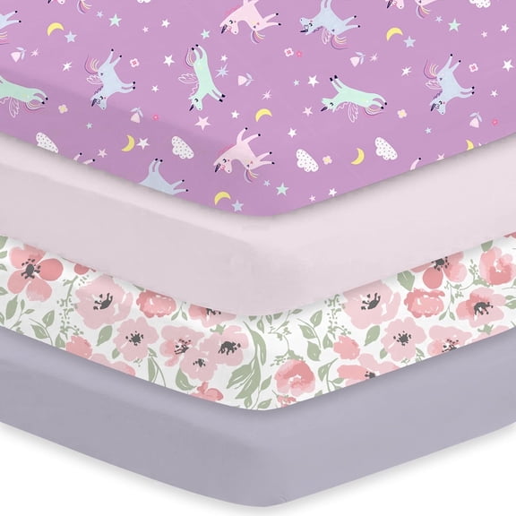 Plushii Crib Sheets for Baby Boys Girls 4 Pack, 28"x 52" Extra Soft Microfiber Crib Sheet Set for Standard Crib & Toddler Mattress Pad, Floral