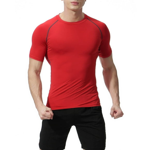 GZWYHT Mens T-Shirts,Compression Shirt Men's Spring And Summer Solid Color Quick Drying Breathable Tights Sweat Basketball Training Sports Wear Fitness Top Tshirts Shirts,Workout Shirts Red M