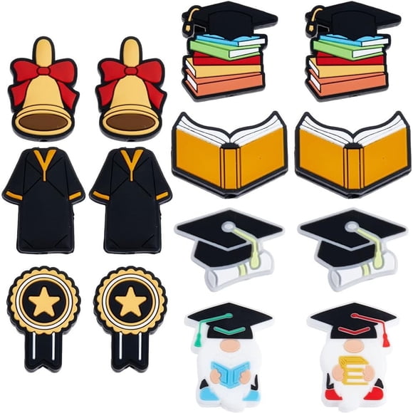 1 Box 14Pcs 8 Styles Graduation Focal Beads Bulk Theme Silicone Bead Soft Rubber Kindergarten Preschool Back to School Pens Beads for Teacher's Day Jewelry Making DIY Bracelet Keychain Gifts