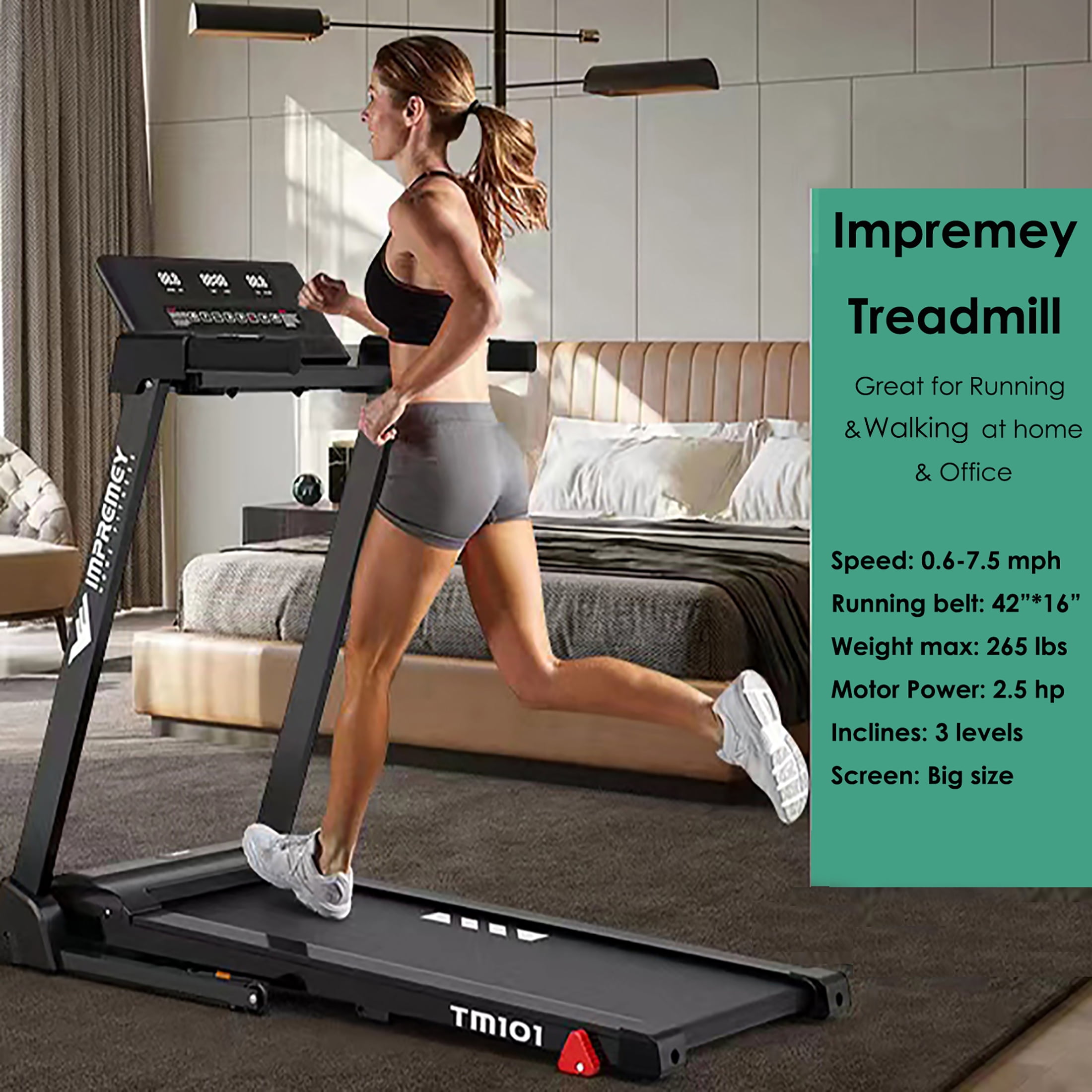 IMPREMEY TM101 Folding Treadmill with Inclines