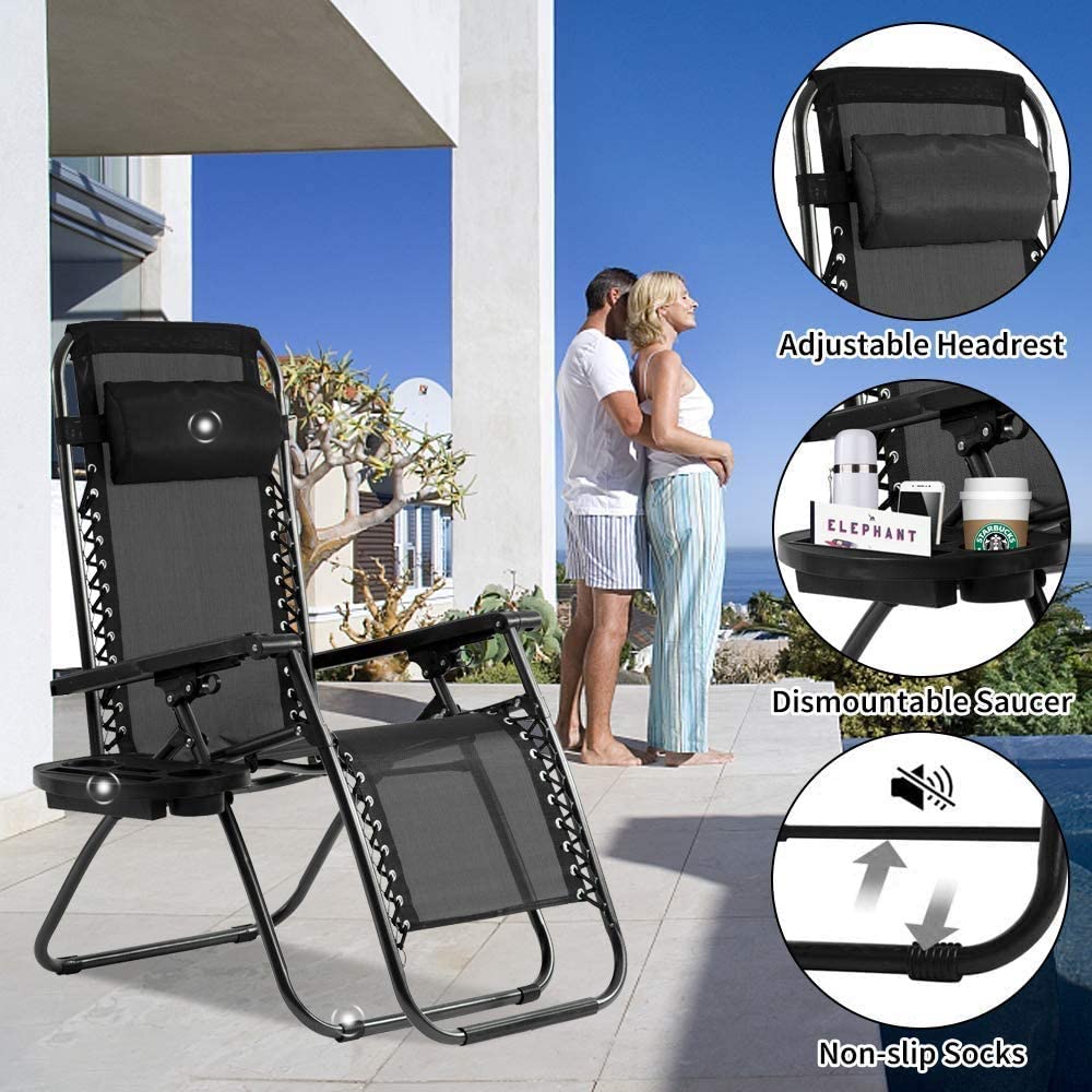 SKONYON 2 Pack Plastic Zero-Gravity Chair - Black - image 5 of 8