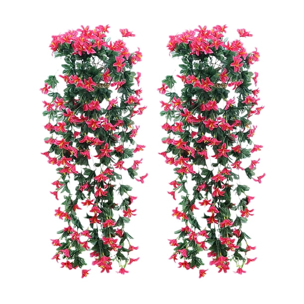 Cesta colgante de pared con flores de lirio artificiales, imitación de ratán, lirio de seda sintética para decoración de interiores y exteriores, hogar, pared, puerta, bodas y fiestas.