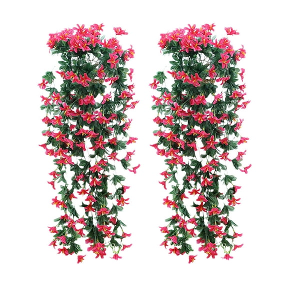 HomeDM 2PCS Artificial Hanging Flowers for Spring Indoor Outdoor Decoration Faux Plastic Plants for Garden Porch Patio Yard Decor Purple