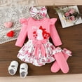 thumbnail image 2 of LRen Toddler Girl Valentines Day Outfit Bow Heart Print Ruffle Short Sleeve Sweatshirts Tops and Pants Spring Clothes Set, 2 of 6