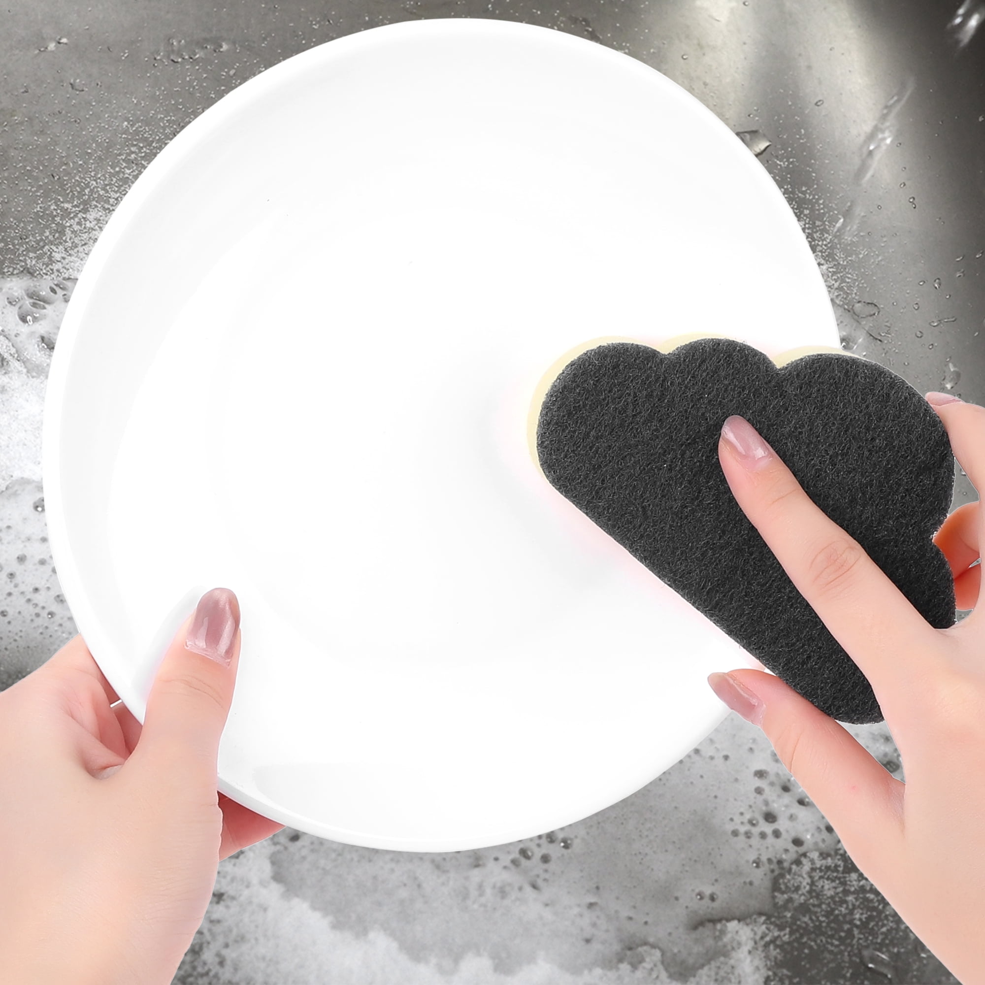 Unique Bargains 4 Pack Scrub Sponge Cloud Shape Sponges Black
