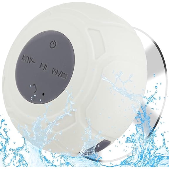 Waterproof Bluetooth Shower Speaker Portable Wireless Water-Resistant Speaker Suction Cup,Built-in Mic Gifts for Kids Speakerphone for iPhone Phone Tablet Bathroom Kitchen - White
