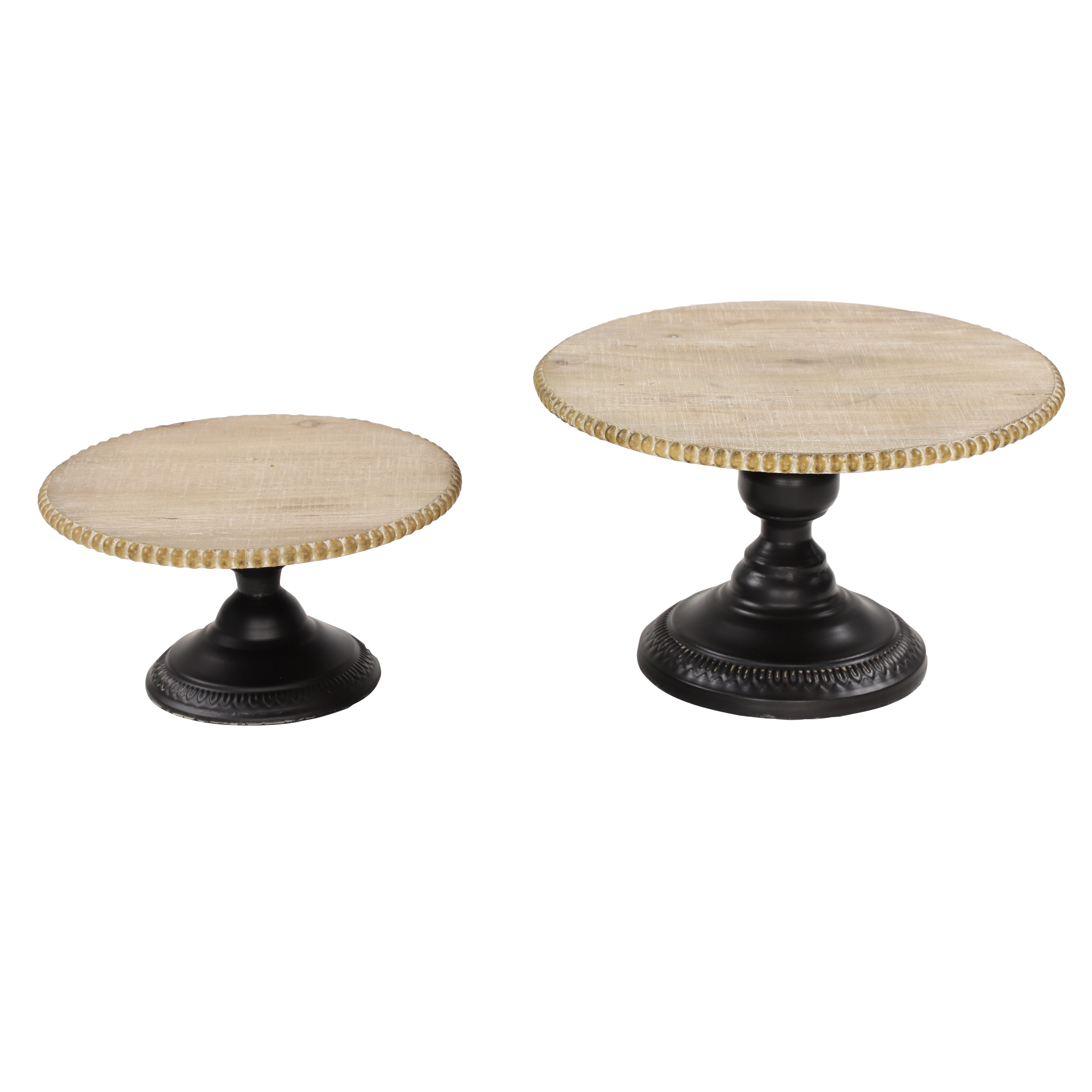 DecMode 13", 11"W Light Brown Wood Decorative Stand with Black Base, 2-Pieces