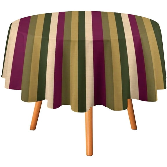 Round Table Cloth, Green, Burgundy and Cream Stripes Tablecloth Washable Dinng Table Covers Decorative for Kitchen & Table Linens 60" x 60"