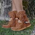 thumbnail image 1 of Bottes Courtes à Bout Rond, Talon Plat, Plateforme en Daim, Boucle de Ceinture Plate, Franges, Bottes pour Femmes, 1 of 5