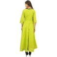 thumbnail image 3 of Bimba Flared Green Cotton Pom-Poms Kurta Classic Anarkali Dress With Scarf - 4, 3 of 4