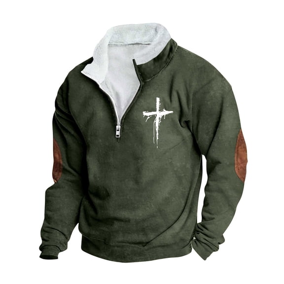 YUGYXL Western Sweatshirts for Men Cool Lightweight Long Sleeve Half Zip Pullover Crewneck Cowboy Hoodies Army Green L