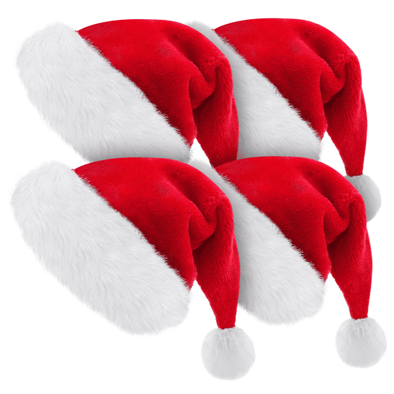 Magshion 4Pcs Red Classic Santa Claus Hat for Adults, Xmas Hats for Men&Women