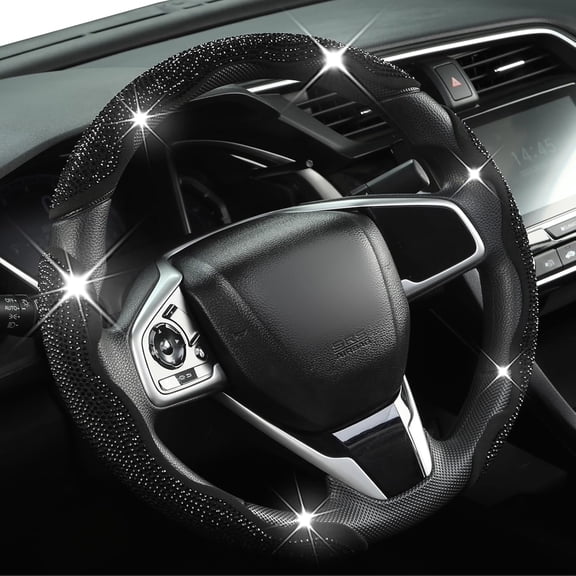 RIONIMA Diamond Bling Car Steering Wheel Cover with Crystal Rhinestones,3Pcs Segmented Steering Wheel Protector,Universal for 99% Cars for Women(Black with Black Diamond)