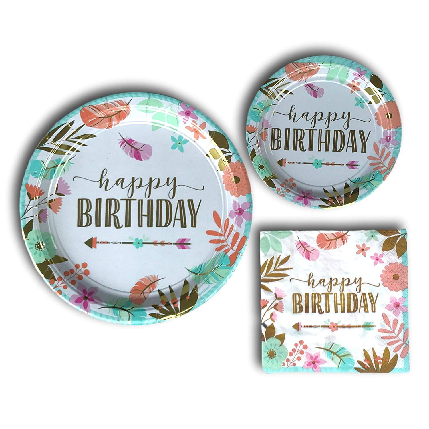 Boho Birthday Girl Disposable Paper Plates And Napkins Party Pack Supplies Bundle Tableware Set Includes Dinner Plates Dessert Plates And Napkins Walmart Com Walmart Com