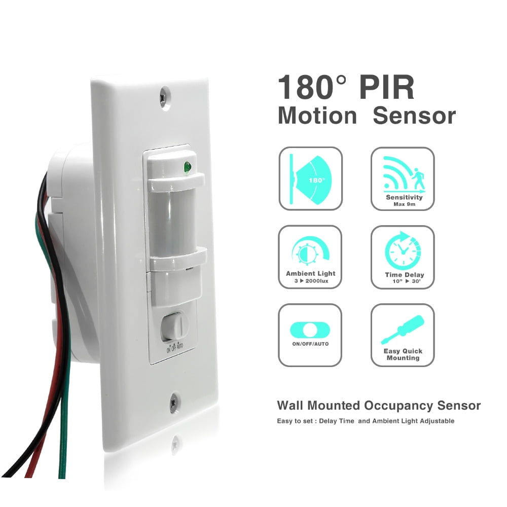 Occupancy Motion Sensor Wall Switch PIR Manual On/Off White Infrared Automatic 
