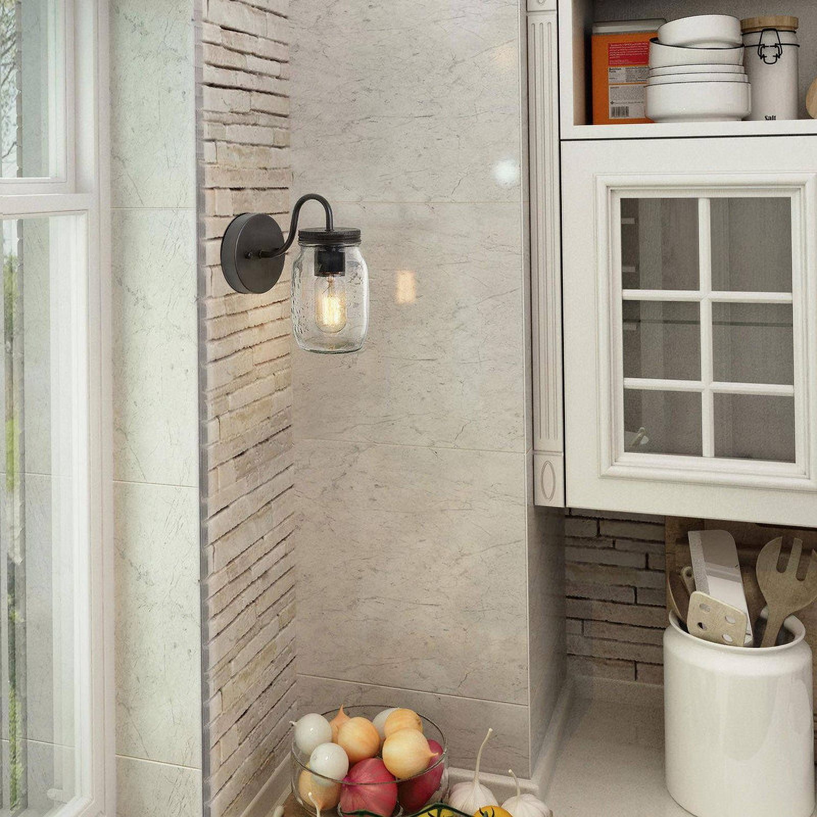 LNC Farmhouse Wall Sconce Oil Rubbed Bronze with Clear Mason Jar Glass Shade