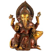 AapnoCraft 1 Ft Ganesh Statue - Brass Ganesha Idols Ganpati Sitting On Mouse Sculpture Polished Lucky Gifts & Worship Decor
