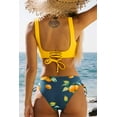 thumbnail image 6 of Cupshe Women's Solid Top Floral Print Bottom Two Piece Bikini Swimsuit Set Lace up Swimwear Yellow, L, 6 of 7
