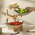 thumbnail image 2 of XunKA 3-Tier Fruit Ceramic Bowl for Kitchen Counter, Detachable Rack for Fruit Vegetable Snack Dessert Storage, Brown, 2 of 10