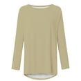thumbnail image 4 of WCMZJ Womens Crew Neck Sweatshirt Solid Color Long Fit Pullover Shirts Casual Loose Long Sleeve Crewneck Fall Tunic Tops Beige 3XL, 4 of 5