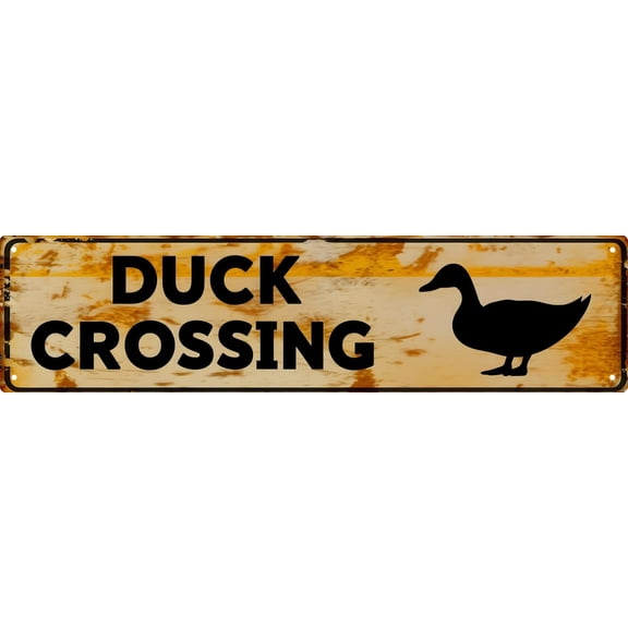 Funny Metal Sign Decor Duck Crossing Road Signs Warning Sign Outdoors Wall Fence Forest Decor coffee Bar Art 16x4 in
