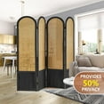 thumbnail image 2 of 4 Panel Room Divider and Folding Privacy Screen, 5.6 Ft Foldable Double Hinged Rattan Partition, Hand-Woven Rattan Room Divider Portable Wood Freestanding Wall Divider for Room Separation - Black, 2 of 18