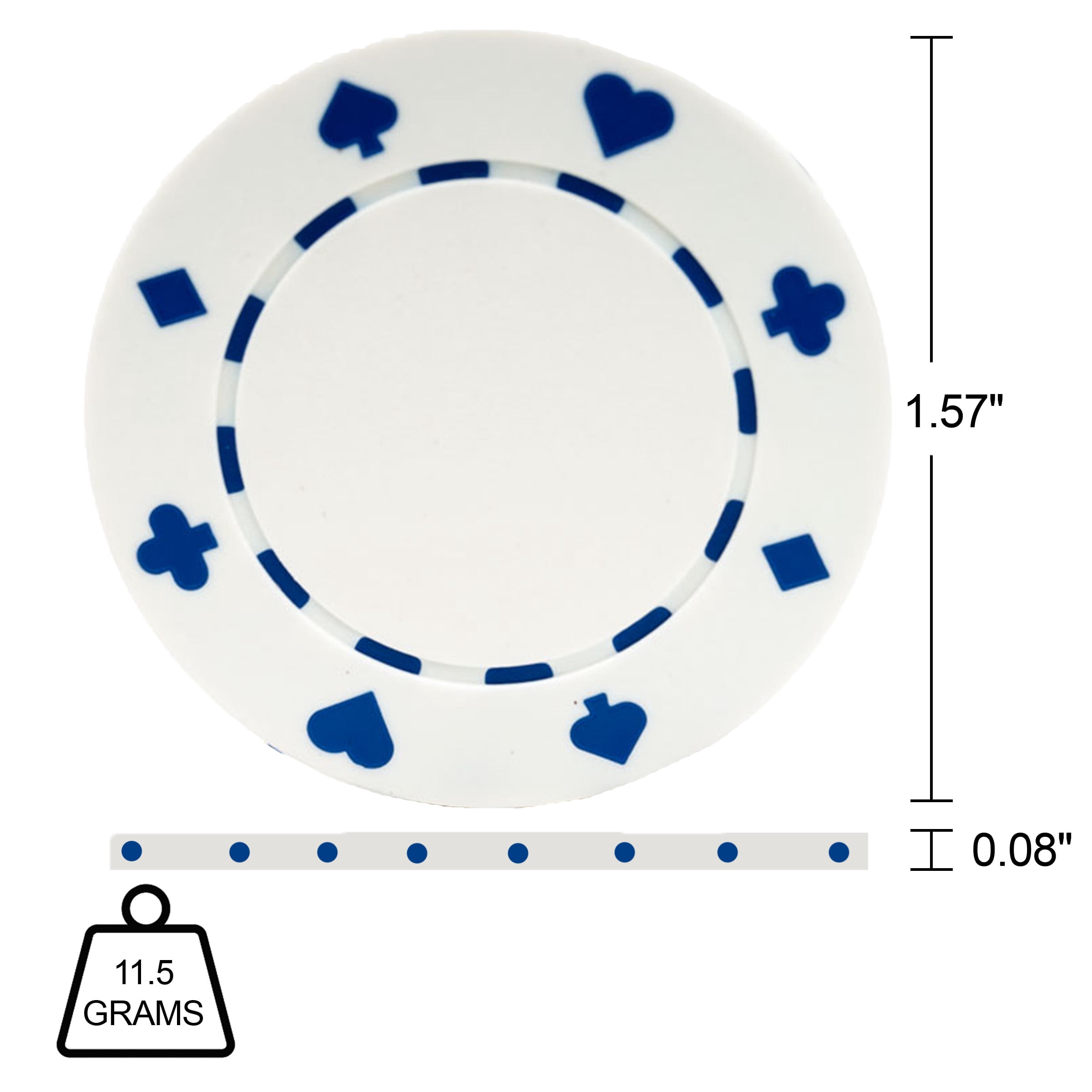 Trademark Games 100-Piece Set of 11.5g Poker Chips with Suited Design, White