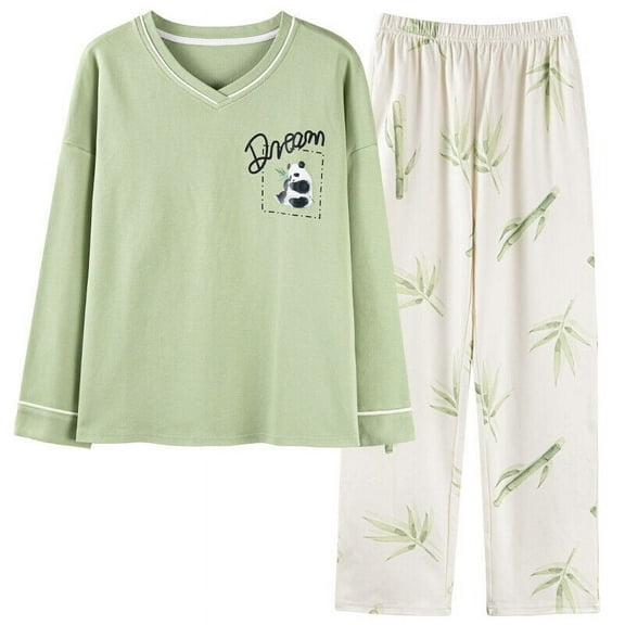 Cotton Women’s Pajama Set 2 Pcs Long Sleeve Pullover Top Sleepwear Long PJ Pants