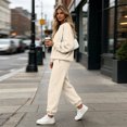 thumbnail image 5 of Women 2 Piece Outfits Fall Sweatsuit Lounge Set | Long Sleeve Drop Shoulder Crewneck Sweatshirt,Wide Leg Sweatpants,Casual Tracksuit,Winter Vacation Travel Outfits Khaki L, 5 of 5