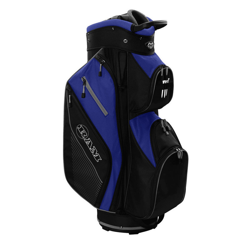 Ram Golf Lightweight Cart Bag with 14 Way Dividers Top Blue/Black/White