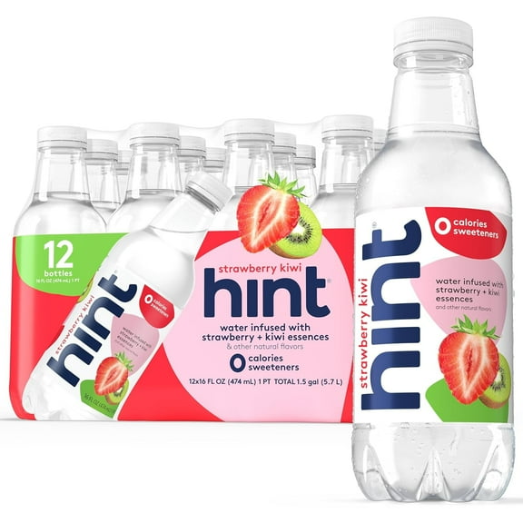 Hint Bottled Water, Strawberry Kiwi - Purified Flavored Water with Zero Calories, Sugar Free, Natural Flavors - 16 Fl Oz (Pack of 12)