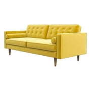 Lucca Mid-Century Modern Pillow Back Velvet Upholstered Loveseat in Yellow