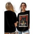 thumbnail image 7 of Women's T-Shirt Vintage Japanese Cat Quirky Black Cat Eating Ramen Short Sleeve Casual Tee Classic Crew Neck T Shirt for Women Black, 3XL, 7 of 7