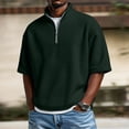 thumbnail image 2 of Men's Quarter Zip Pullover Quilted Sweatshirt Casual Mock Neck Waffle Texture Short Sleeve Polo Shirt Sweater Army Green, 2 of 8