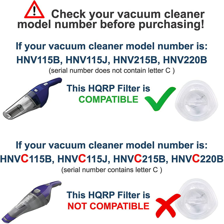 HQRP 2-Pack Filter compatible with Black+Decker HNVC115, HNVC215, HNVC220  series Dustbuster QuickClean Hand Vac Vacuum Cleaners, HNVCF10 Replacement
