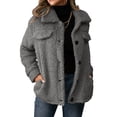 thumbnail image 6 of Yigetop Sherpa Jacket Women Women's Winter Coats Long Sleeve Lapel Button Down Pockets Fleece Jacket Casual Outerwear Winter Coats for Women, Dark Gray, L, 6 of 9