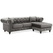Glory Furniture Nola Velvet Sofa Chaise in Dark Gray