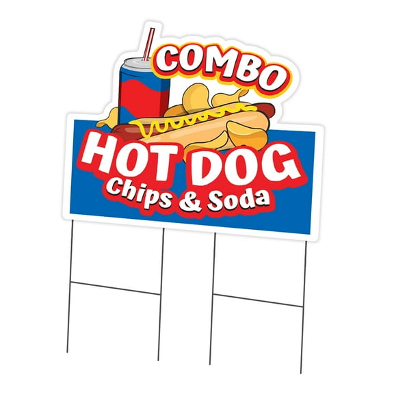 Hot Dogs Chips And Soda Combo 24" x 36" Yard Sign & Stake | Advertise Your Business | Stake Included Double Sided Image | Made in The USA
